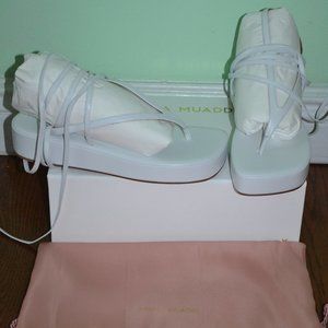 Amina Muaddi Jamie Ankle Wrap Flatform Leather Sandals